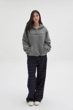 Low-Waist Vintage Blue Plaid Loose Casual Pants - Retro Y2K Style Trousers for Effortless Everyday Fashion