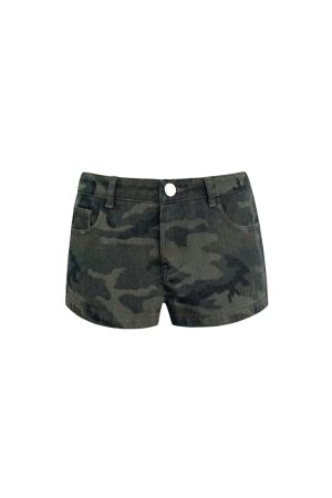 Low-Waist Vintage Camouflage Straight-Leg Denim Shorts for Women - 90s Style Casual Summer Bottoms