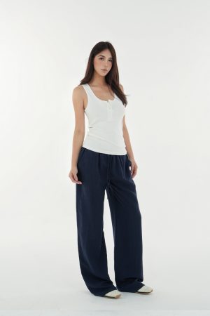 Low-Waist Vintage Tencel Linen Elastic Waist Straight-Leg Pants for Women - Retro 90s Inspired Style