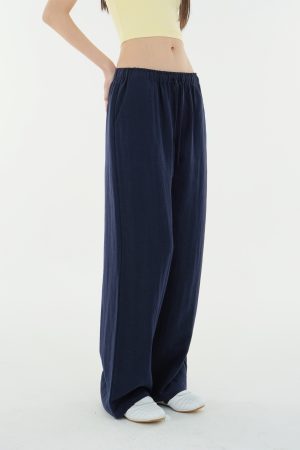 Low-Waist Vintage Tencel Linen Elastic Waist Straight-Leg Pants for Women - Retro 90s Inspired Style