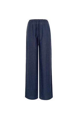 Low-Waist Vintage Tencel Linen Elastic Waist Straight-Leg Pants for Women - Retro 90s Inspired Style