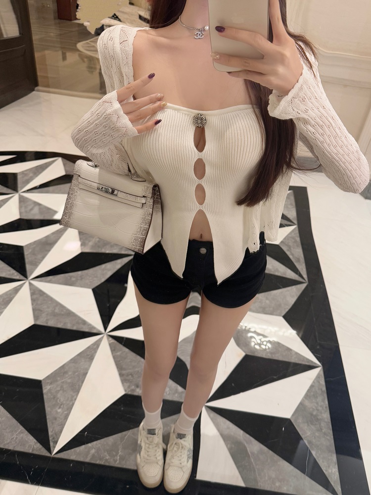 Luna Lona Ice Silk Knitted Women's Short Cardigan with Lace Trim - Lightweight, Elegant Layering for Spring and Summer Luna Lona Ice Silk Knitted Women's Short Cardigan with Lace Trim - Lightweight, Elegant Layering for Spring and Summer