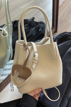 Lychee Pattern Soft Leather Bucket Tote Bag - Casual Minimalist Crossbody Shoulder Bag for Women - 2025 Trendy Style