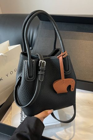Lychee Pattern Soft Leather Bucket Tote Bag - Casual Minimalist Crossbody Shoulder Bag for Women - 2025 Trendy Style