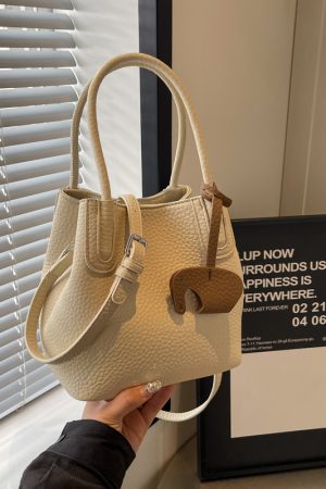 Lychee Pattern Soft Leather Bucket Tote Bag - Casual Minimalist Crossbody Shoulder Bag for Women - 2025 Trendy Style