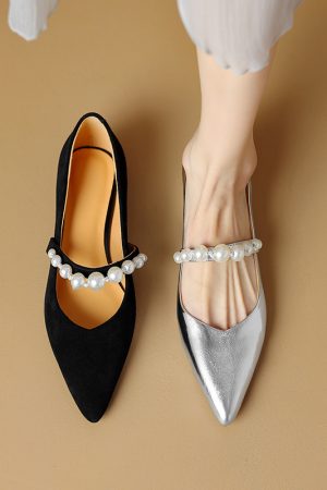 Mary Jane Shoes for Women - Pointed Flat, Soft Comfortable Design, Shallow Mouth Style, Italian Corso Venezia Inspired Footwear