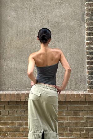 Matte Charcoal Gray Strapless Dress with Soft Stretch Fabric, Tight Fit, and Bust Support - Perfect for Y2K Style