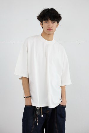 Men's 275g Heavyweight Pure Cotton Seamless Basic Short Sleeve T-Shirt - Loose Fit Spring/Summer Essential