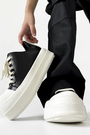 Men's American Retro Thick-Soled Black Platform Shoes, Chunky Canvas Derby Style, Height-Increasing Couples' Footwear