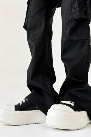 Men's American Retro Thick-Soled Black Platform Shoes, Chunky Canvas Derby Style, Height-Increasing Couples' Footwear