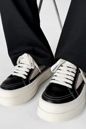 Men's American-Style Thick-Soled Milk-Flavored Leather Shoes, Trendy High Street Black and White Platform Derby Shoes for Women