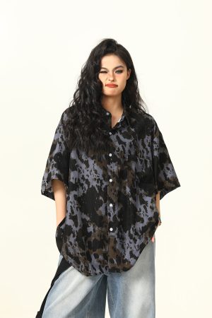 Men's and Women's Irregular Tie-Dye Short Sleeve Shirt - Loose American Street Style Summer Trendy Top