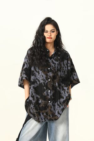 Men's and Women's Irregular Tie-Dye Short Sleeve Shirt - Loose American Street Style Summer Trendy Top