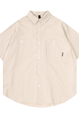Men's and Women's Summer Japanese-Style Short Sleeve Shirt - Solid Color, Trendy Retro Button-Up for Street Style Fashion