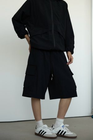 Men's Black Casual Workwear Shorts - Loose Fit Summer Five-Point Pants for Trendy Style