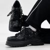 Men's Black Leather Derby Shoes, Trendy Punk Square-Toed Design, Thick-Soled Platform Dad Shoes, High-End Fashion Footwear