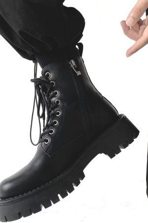 Men's Black Martin Boots - Cool Side Zipper Genuine Leather High-Top Motorcycle Work Boots, Thick-Soled European American Style