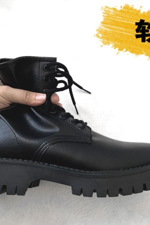 Men's Black Martin Boots - Cool Side Zipper Genuine Leather High-Top Motorcycle Work Boots, Thick-Soled European American Style