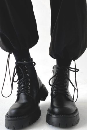 Men's Black Martin Boots - Cool Side Zipper Genuine Leather High-Top Motorcycle Work Boots, Thick-Soled European American Style