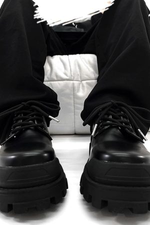 Men's Black Thick-Soled Derby Shoes, Cleanfit Leather, British Style Formal Footwear for Commuting, Classic Big-Toe Design