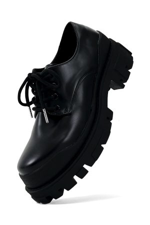 Men's Black Thick-Soled Derby Shoes, Cleanfit Leather, British Style Formal Footwear for Commuting, Classic Big-Toe Design
