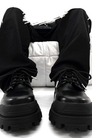 Men's Black Thick-Soled Derby Shoes, Cleanfit Leather, British Style Formal Footwear for Commuting, Classic Big-Toe Design