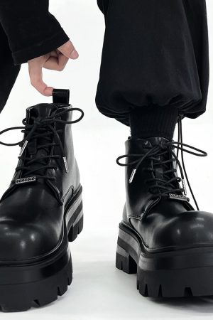 Men's Black Thick-Soled Martin Boots - Trendy Height-Increasing Motorcycle Style, Japanese Retro Big-Toe Short Work Boots