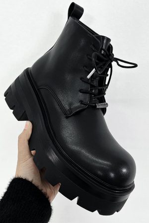 Men's Black Thick-Soled Martin Boots - Trendy Height-Increasing Motorcycle Style, Japanese Retro Big-Toe Short Work Boots