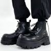 Men's Black Thick-Soled Martin Boots - Trendy Height-Increasing Motorcycle Style, Japanese Retro Big-Toe Short Work Boots
