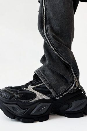 Men's Black Thick-Soled Warrior Dad Shoes - Height-Increasing Heterochromatic Cat-Eye Design, High Street Fashion, Trendy Couple Style