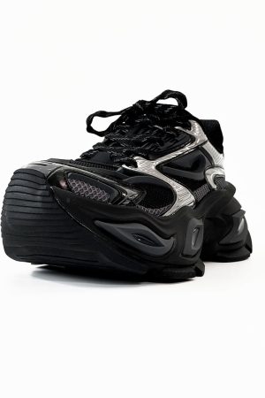 Men's Black Thick-Soled Warrior Dad Shoes - Height-Increasing Heterochromatic Cat-Eye Design, High Street Fashion, Trendy Couple Style