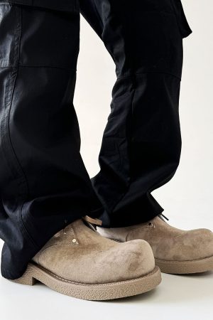 Men's Brown Suede Martin Boots - Round Toe British Style Work Boots for Winter, Big Head Design, Comfortable Derby Shoes