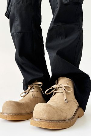 Men's Brown Suede Martin Boots - Round Toe British Style Work Boots for Winter, Big Head Design, Comfortable Derby Shoes