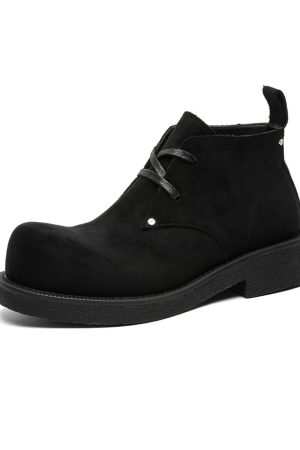 Men's Brown Suede Martin Boots - Round Toe British Style Work Boots for Winter, Big Head Design, Comfortable Derby Shoes