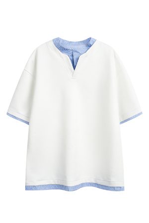 Men's Casual Long-Sleeve Henley T-Shirt, Striped Splicing, Versatile Two-Piece Top, Spring 2025 Fashion, Y2K Inspired