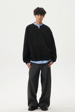 Men's Casual Long-Sleeve Henley T-Shirt, Striped Splicing, Versatile Two-Piece Top, Spring 2025 Fashion, Y2K Inspired