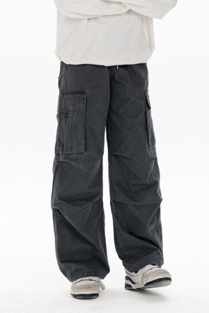 Men's Casual Loose Big Pocket Pants - Foldable Design, Straight Leg, Trendy Spring Fashion