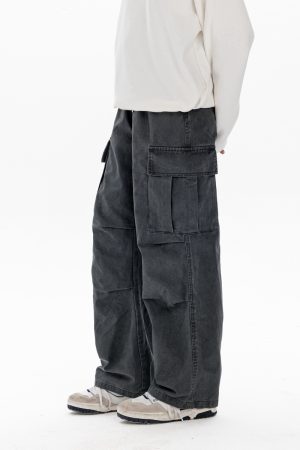 Men's Casual Loose Big Pocket Pants - Foldable Design, Straight Leg, Trendy Spring Fashion