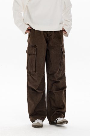 Men's Casual Loose Big Pocket Pants - Foldable Design, Straight Leg, Trendy Spring Fashion