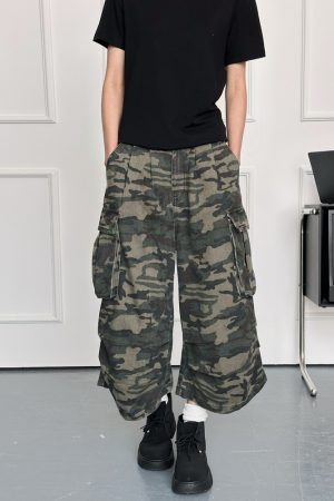 Men's Casual Wide-Leg Camouflage Seven-Point Shorts - Retro American Style Versatile Summer Work Pants