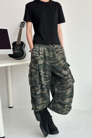 Men's Casual Wide-Leg Camouflage Seven-Point Shorts - Retro American Style Versatile Summer Work Pants