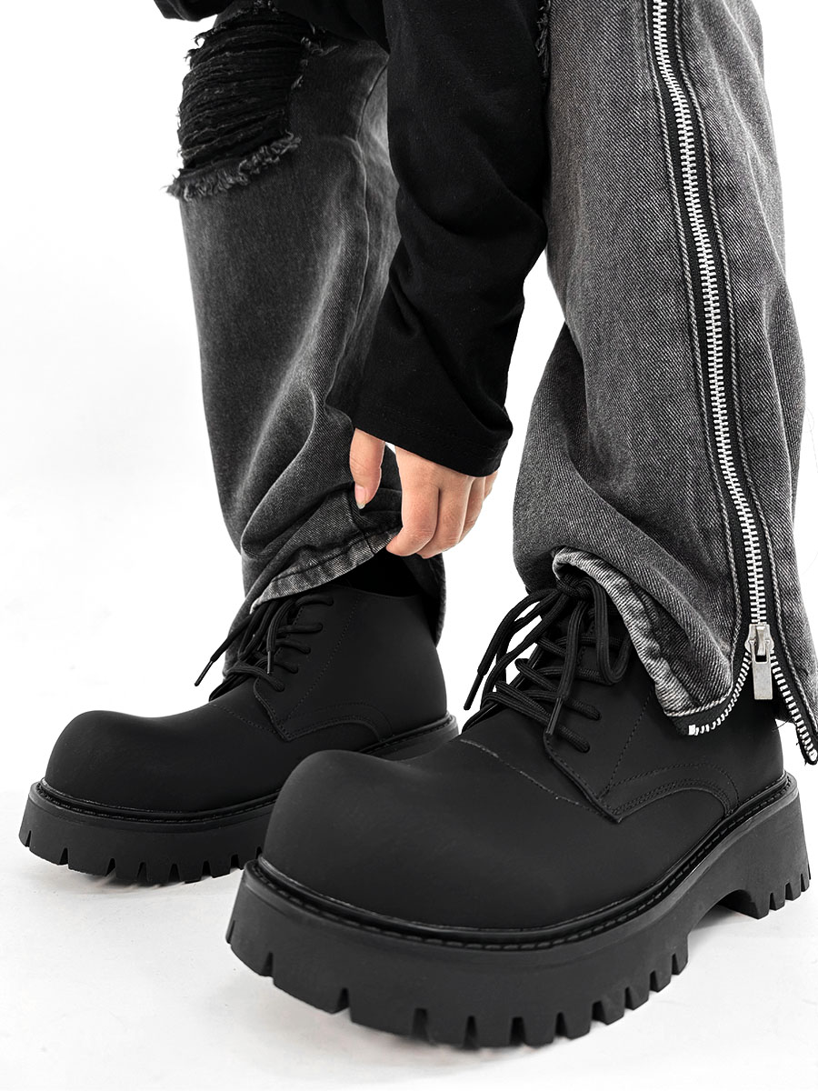 Men's Charcoal Black High-Top Derby Boots - Retro Big Head Martin Style, Matte Leather Mid-Top Shoes Men's Charcoal Black High-Top Derby Boots - Retro Big Head Martin Style, Matte Leather Mid-Top Shoes