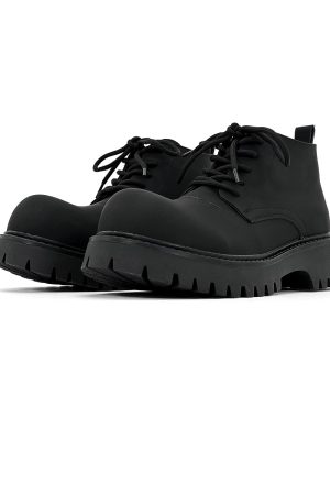 Men's Charcoal Black High-Top Derby Boots - Retro Big Head Martin Style, Matte Leather Mid-Top Shoes