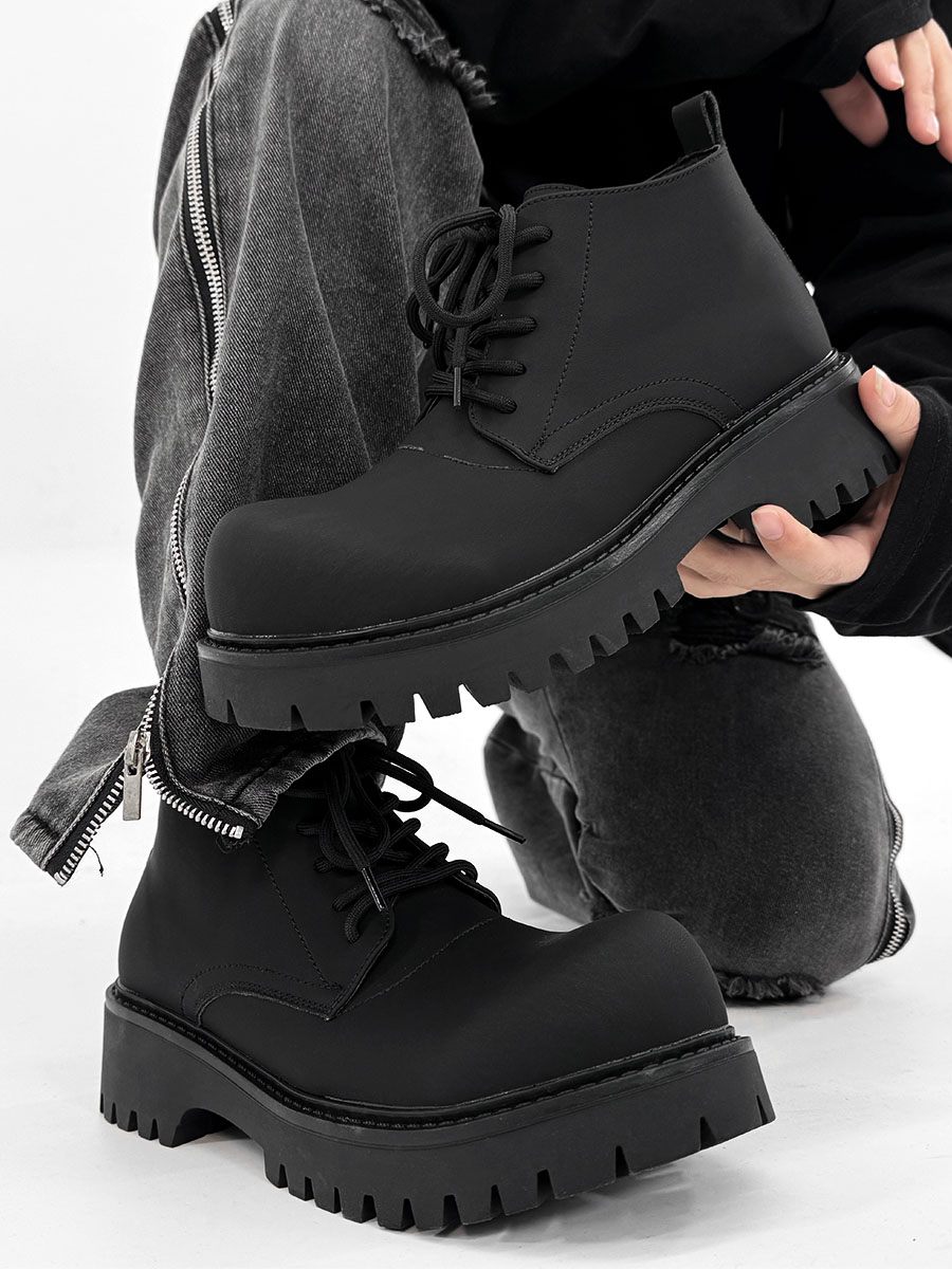 Men's Charcoal Black High-Top Derby Boots - Retro Big Head Martin Style, Matte Leather Mid-Top Shoes Men's Charcoal Black High-Top Derby Boots - Retro Big Head Martin Style, Matte Leather Mid-Top Shoes