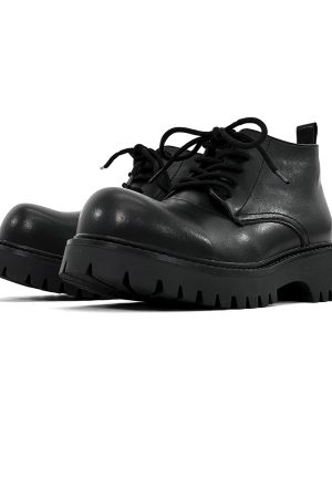 Men's Charcoal Black High-Top Derby Boots - Retro Big Head Martin Style, Matte Leather Mid-Top Shoes