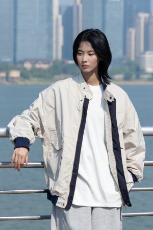 Men's Color Block Stand Collar Jacket - Loose Fit Spring 2025 Couples Outerwear - Trendy Korean Style