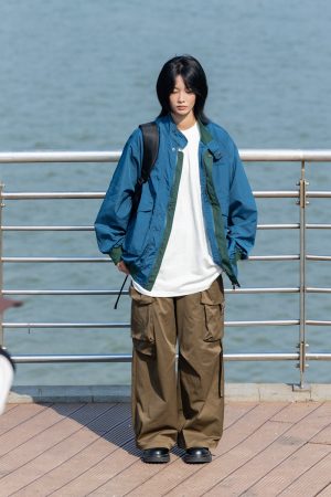 Men's Color Block Stand Collar Jacket - Loose Fit Spring 2025 Couples Outerwear - Trendy Korean Style