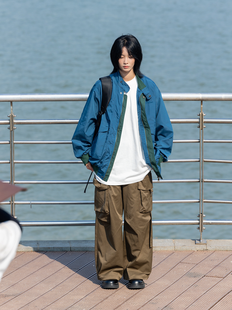 Men's Color Block Stand Collar Jacket - Loose Fit Spring 2025 Couples Outerwear - Trendy Korean Style Men's Color Block Stand Collar Jacket - Loose Fit Spring 2025 Couples Outerwear - Trendy Korean Style