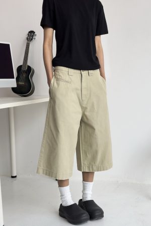 Men's Distressed Work Shorts - American Retro Barn Style, Straight-Cut Seven-Point Pants, Casual Couple's Summer Fashion