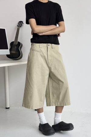 Men's Distressed Work Shorts - American Retro Barn Style, Straight-Cut Seven-Point Pants, Casual Couple's Summer Fashion